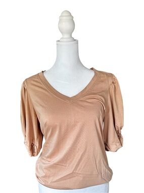 7 For All Mankind, V Neck T-shirt, Puff Sleeves, Size Large